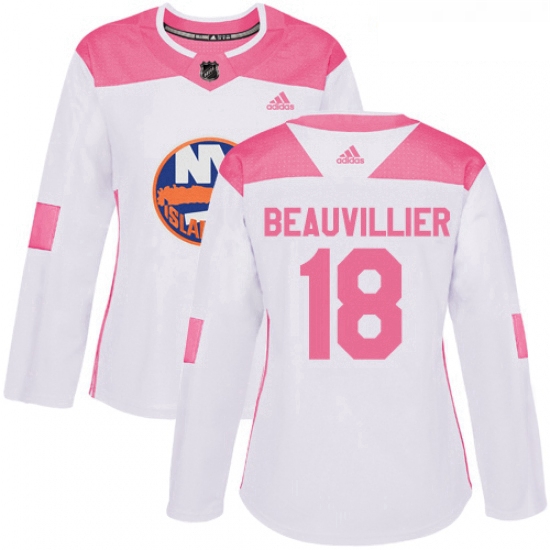 Womens Adidas New York Islanders 18 Anthony Beauvillier Authentic White Pink Fashion NHL Jersey