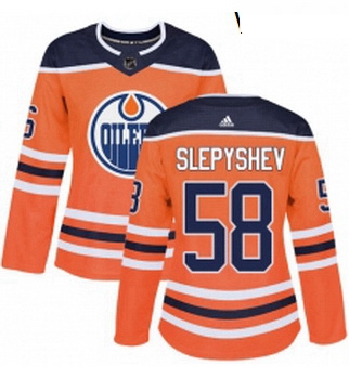 Womens Adidas Edmonton Oilers 58 Anton Slepyshev Authentic Orange Home NHL Jersey