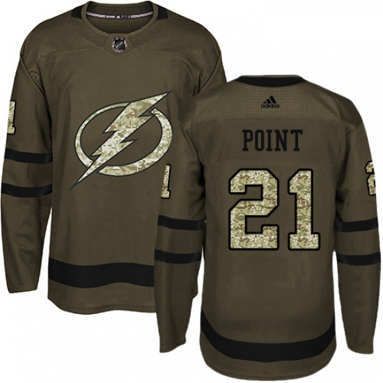 Youth Adidas Tampa Bay Lightning 21 Brayden Point Authentic Green Salute to Service NHL Jersey