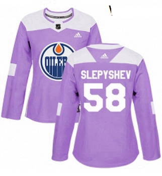 Womens Adidas Edmonton Oilers 58 Anton Slepyshev Authentic Purple Fights Cancer Practice NHL Jersey