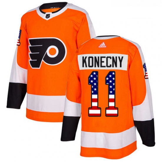 Youth Adidas Philadelphia Flyers 11 Travis Konecny Authentic Orange USA Flag Fashion NHL Jersey