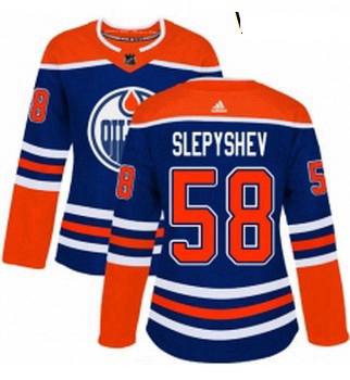 Womens Adidas Edmonton Oilers 58 Anton Slepyshev Authentic Royal Blue Alternate NHL Jersey