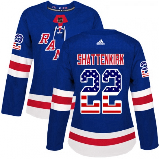 Womens Adidas New York Rangers 22 Kevin Shattenkirk Authentic Royal Blue USA Flag Fashion NHL Jersey