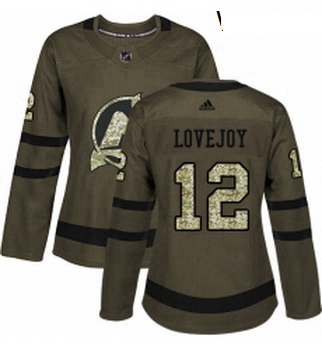 Womens Adidas New Jersey Devils 12 Ben Lovejoy Authentic Green Salute to Service NHL Jersey