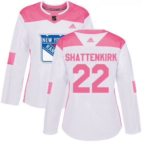 Womens Adidas New York Rangers 22 Kevin Shattenkirk Authentic WhitePink Fashion NHL Jersey