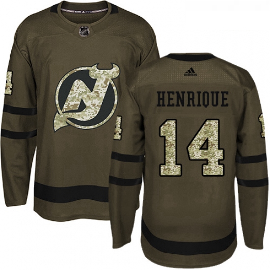 Youth Adidas New Jersey Devils 14 Adam Henrique Authentic Green Salute to Service NHL Jersey