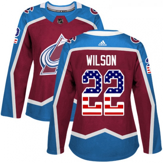 Womens Adidas Colorado Avalanche 22 Colin Wilson Authentic Burgundy Red USA Flag Fashion NHL Jersey