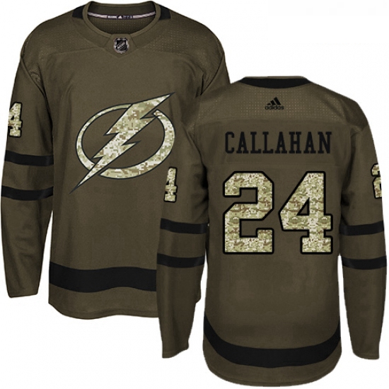 Youth Adidas Tampa Bay Lightning 24 Ryan Callahan Authentic Green Salute to Service NHL Jersey