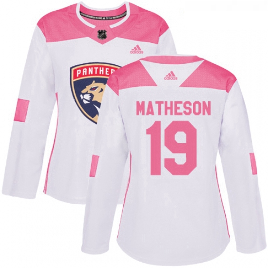 Womens Adidas Florida Panthers 19 Michael Matheson Authentic WhitePink Fashion NHL Jersey