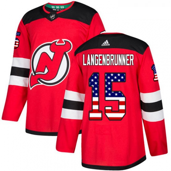 Youth Adidas New Jersey Devils 15 Jamie Langenbrunner Authentic Red USA Flag Fashion NHL Jersey