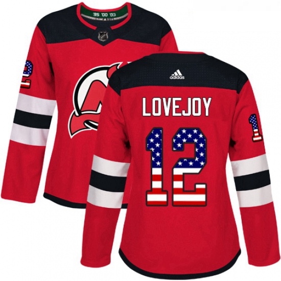 Womens Adidas New Jersey Devils 12 Ben Lovejoy Authentic Red USA Flag Fashion NHL Jersey