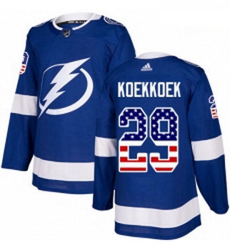 Youth Adidas Tampa Bay Lightning 29 Slater Koekkoek Authentic Blue USA Flag Fashion NHL Jersey