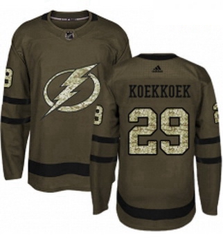 Youth Adidas Tampa Bay Lightning 29 Slater Koekkoek Authentic Green Salute to Service NHL Jersey