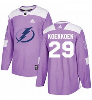 Youth Adidas Tampa Bay Lightning 29 Slater Koekkoek Authentic Purple Fights Cancer Practice NHL Jers