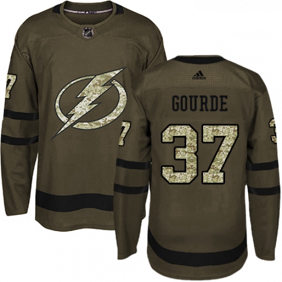 Youth Adidas Tampa Bay Lightning 37 Yanni Gourde Authentic Green Salute to Service NHL Jersey