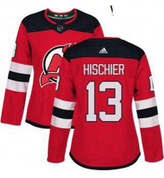 Womens Adidas New Jersey Devils 13 Nico Hischier Authentic Red Home NHL Jersey