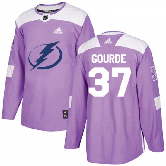 Youth Adidas Tampa Bay Lightning 37 Yanni Gourde Authentic Purple Fights Cancer Practice NHL Jersey