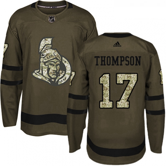 Youth Adidas Ottawa Senators 17 Nate Thompson Authentic Green Salute to Service NHL Jersey