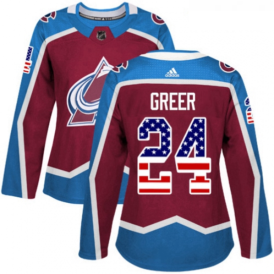 Womens Adidas Colorado Avalanche 24 AJ Greer Authentic Burgundy Red USA Flag Fashion NHL Jersey