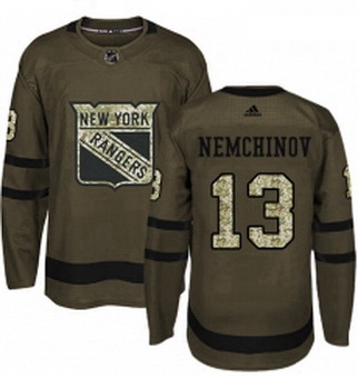 Youth Adidas New York Rangers 13 Sergei Nemchinov Premier Green Salute to Service NHL Jersey