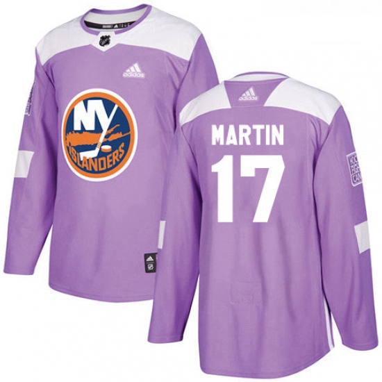 Youth Adidas New York Islanders 17 Matt Martin Authentic Purple Fights Cancer Practice NHL Jersey