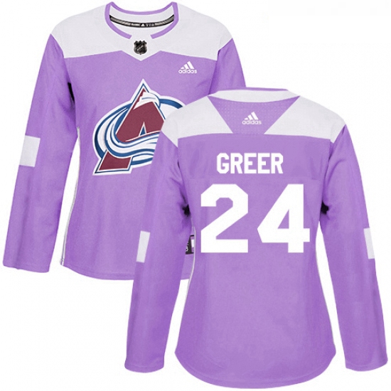 Womens Adidas Colorado Avalanche 24 AJ Greer Authentic Purple Fights Cancer Practice NHL Jersey