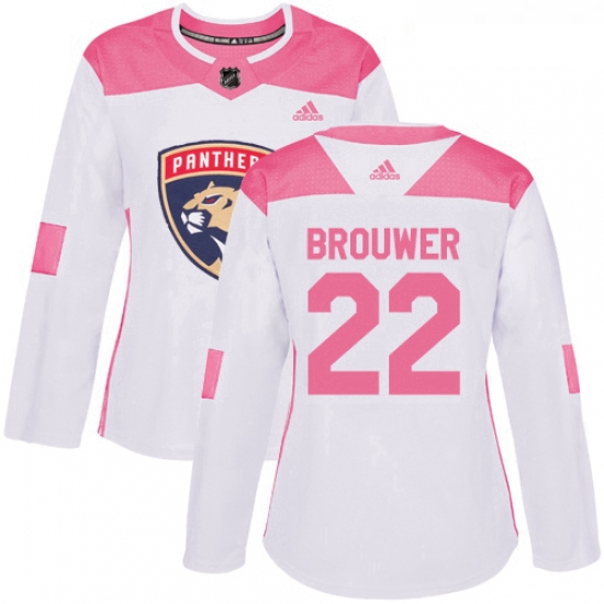 Womens Adidas Florida Panthers 22 Troy Brouwer Authentic White Pink Fashion NHL Jersey