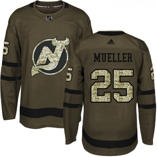 Youth Adidas New Jersey Devils 25 Mirco Mueller Authentic Green Salute to Service NHL Jersey