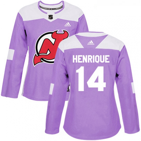 Womens Adidas New Jersey Devils 14 Adam Henrique Authentic Purple Fights Cancer Practice NHL Jersey