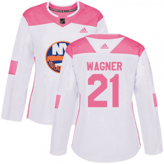 Womens Adidas New York Islanders 21 Chris Wagner Authentic White Pink Fashion NHL Jersey