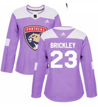 Womens Adidas Florida Panthers 23 Connor Brickley Authentic Purple Fights Cancer Practice NHL Jersey