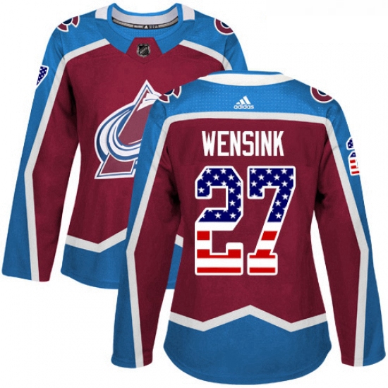 Womens Adidas Colorado Avalanche 27 John Wensink Authentic Burgundy Red USA Flag Fashion NHL Jersey