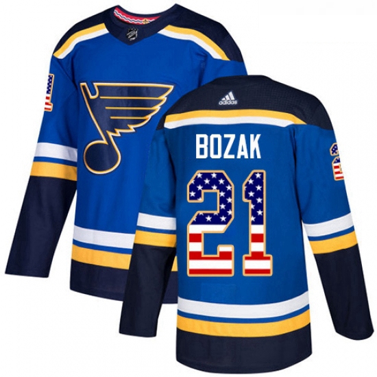 Youth Adidas St Louis Blues 21 Tyler Bozak Authentic Blue USA Flag Fashion NHL Jersey