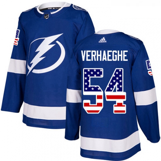 Youth Adidas Tampa Bay Lightning 54 Carter Verhaeghe Authentic Blue USA Flag Fashion NHL Jersey