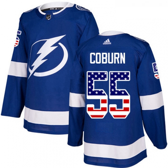 Youth Adidas Tampa Bay Lightning 55 Braydon Coburn Authentic Blue USA Flag Fashion NHL Jersey