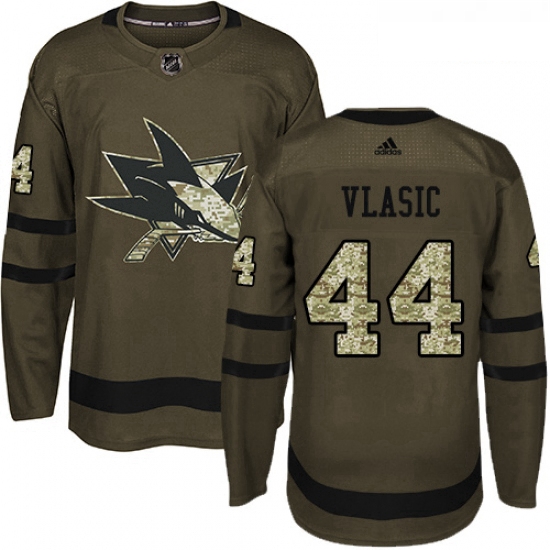 Youth Adidas San Jose Sharks 44 Marc Edouard Vlasic Premier Green Salute to Service NHL Jersey