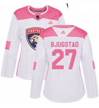 Womens Adidas Florida Panthers 27 Nick Bjugstad Authentic WhitePink Fashion NHL Jersey