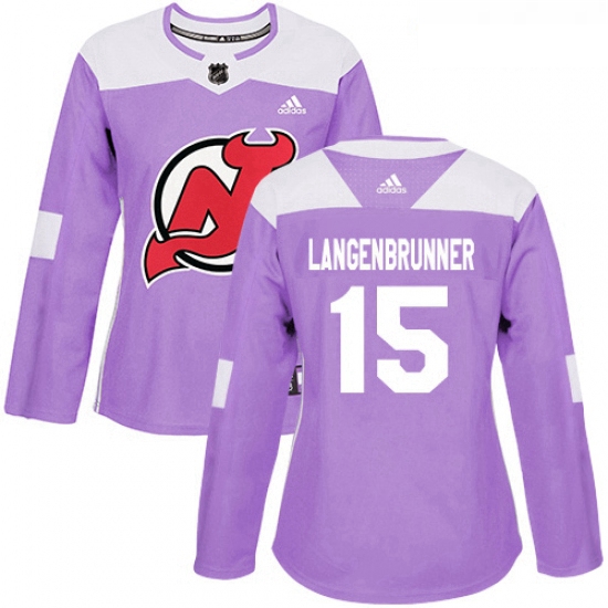 Womens Adidas New Jersey Devils 15 Jamie Langenbrunner Authentic Purple Fights Cancer Practice NHL J