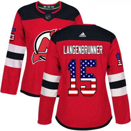 Womens Adidas New Jersey Devils 15 Jamie Langenbrunner Authentic Red USA Flag Fashion NHL Jersey