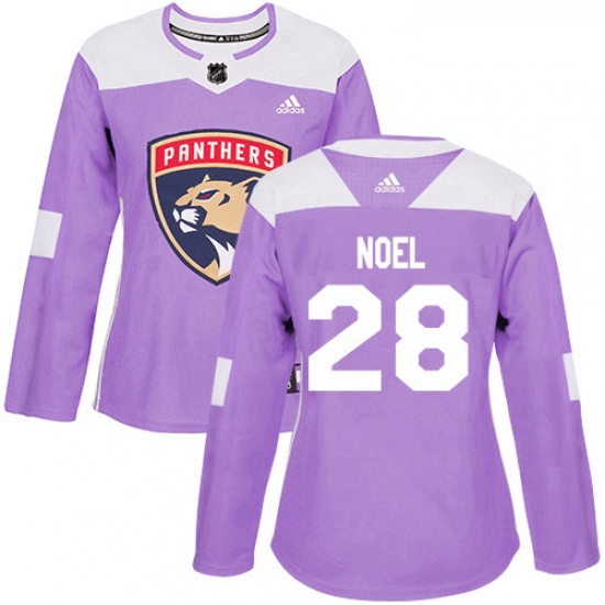 Womens Adidas Florida Panthers 28 Serron Noel Authentic Purple Fights Cancer Practice NHL Jersey