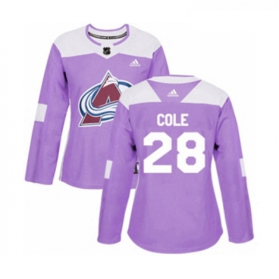 Womens Adidas Colorado Avalanche 28 Ian Cole Authentic Purple Fights Cancer Practice NHL Jersey