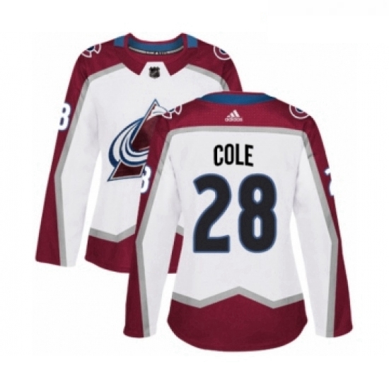 Womens Adidas Colorado Avalanche 28 Ian Cole Authentic White Away NHL Jersey