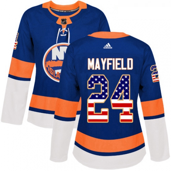 Womens Adidas New York Islanders 24 Scott Mayfield Authentic Royal Blue USA Flag Fashion NHL Jersey