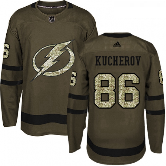 Youth Adidas Tampa Bay Lightning 86 Nikita Kucherov Authentic Green Salute to Service NHL Jersey