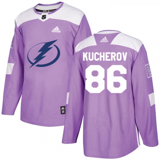 Youth Adidas Tampa Bay Lightning 86 Nikita Kucherov Authentic Purple Fights Cancer Practice NHL Jers