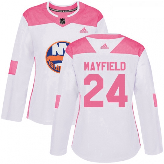 Womens Adidas New York Islanders 24 Scott Mayfield Authentic White Pink Fashion NHL Jersey