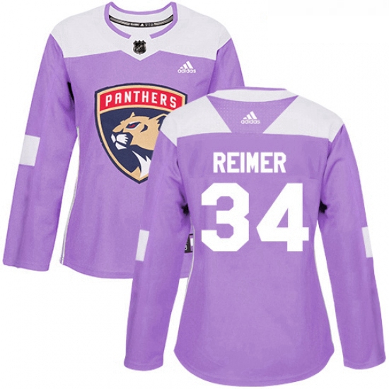 Womens Adidas Florida Panthers 34 James Reimer Authentic Purple Fights Cancer Practice NHL Jersey