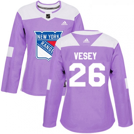 Womens Adidas New York Rangers 26 Jimmy Vesey Authentic Purple Fights Cancer Practice NHL Jersey