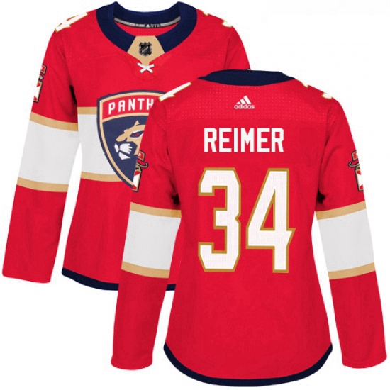 Womens Adidas Florida Panthers 34 James Reimer Authentic Red Home NHL Jersey