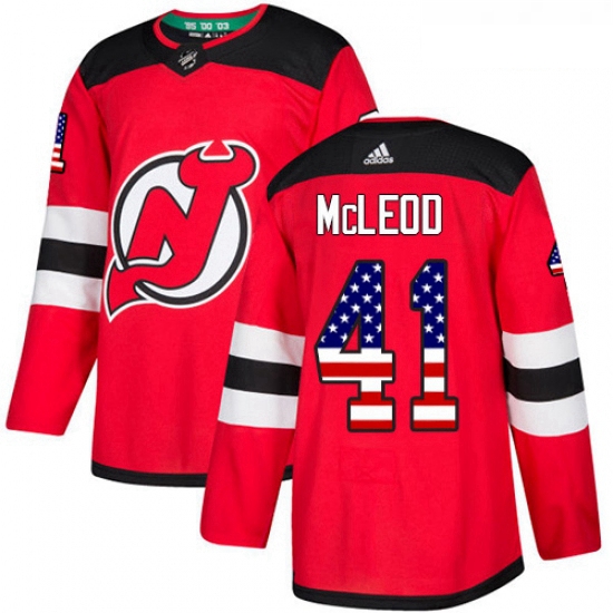 Youth Adidas New Jersey Devils 41 Michael McLeod Authentic Red USA Flag Fashion NHL Jersey